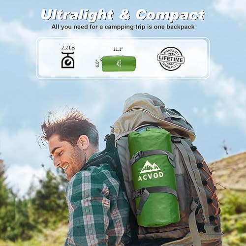 Miniatura 2 de Colchoneta de dormir para camping, extra grueso, 4.7 pulgadas, colchoneta inflable ultraligera e impermeable con colchón de aire integrado para