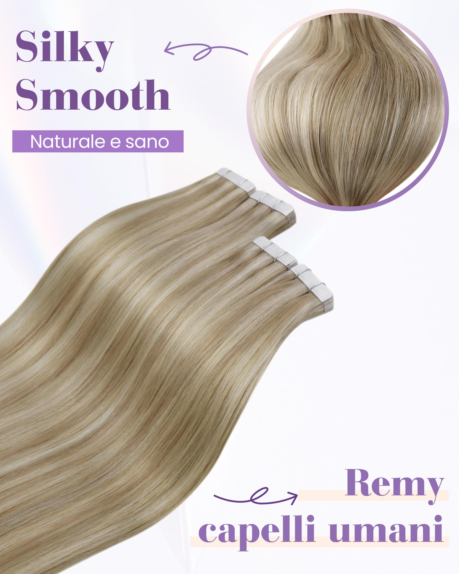 LaaVoo Extension Capelli Veri Biondo Balayage Naturali Marrone e Highlight Biondo Extension Biadesive Capelli Veri Lisci Remy Tape in Hair Extensions 20pz 50cm 50g #12/24