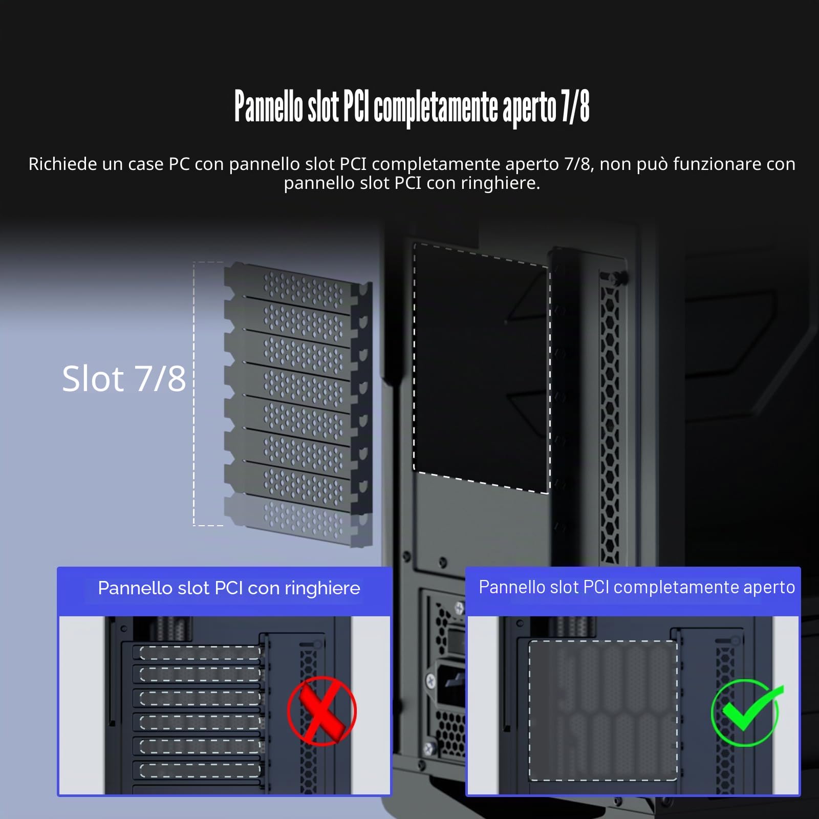 GLOTRENDS Staffa di supporto per GPU a 3 slot con Cavo Riser PCIe 4.0 150 mm per Montaggio Verticale GPU, Compatibile con serie RTX 40/30 e Radeon RX7000/RX6000, PC Cases with Open PCI 7/8-slot Design