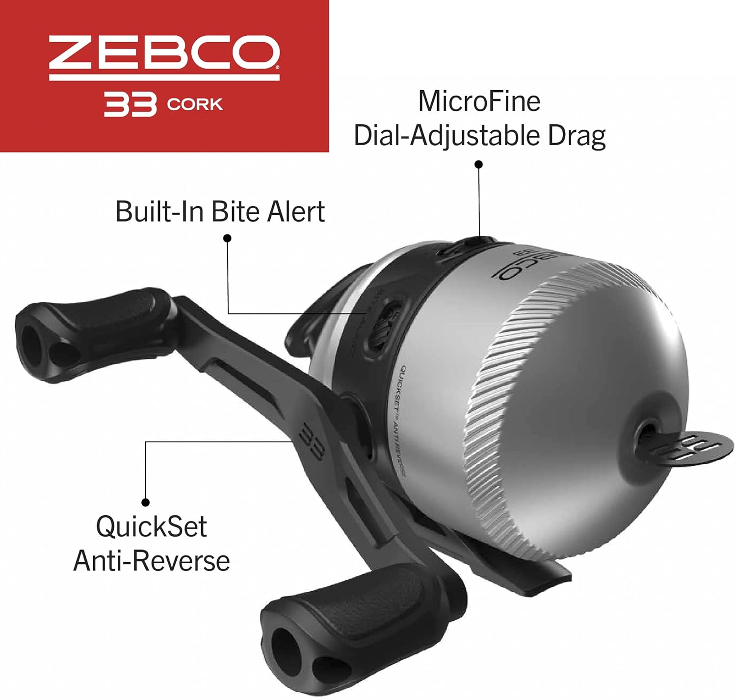 Zebco 33 Cork Reel and Fishing Rod Combo, Graphite Rod with Cork Handle, QuickSet Anti-Reverse Fishing Reel with Bite Alert