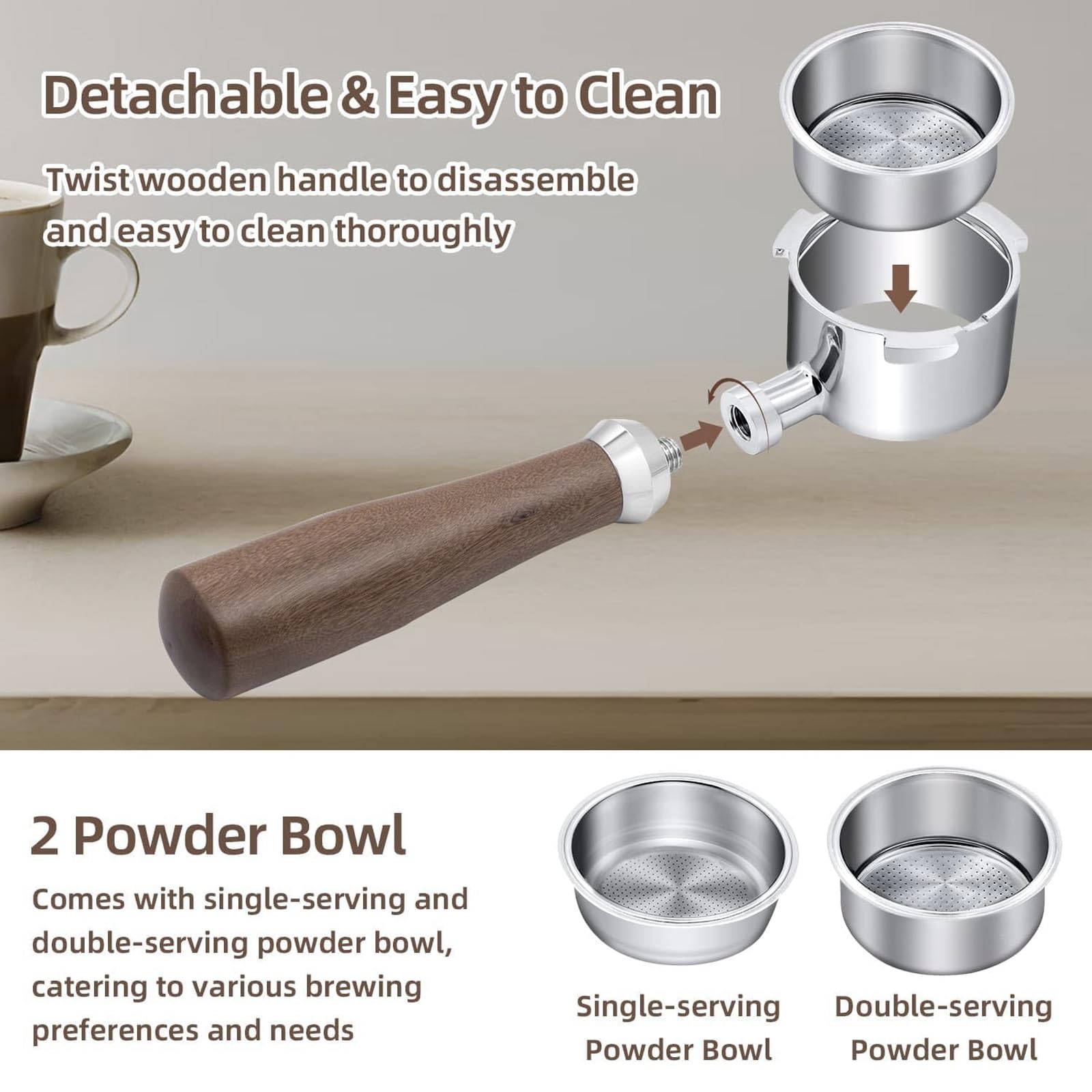 Bezdenny wkład 51 mm, 3 Ears Bottomless Portafilter z Dedica EC680/EC685/EC785/EC820/EC850/EC860, sitko ze stali nierdzewnej z uchwytem z czerwonego drewna kwasowego