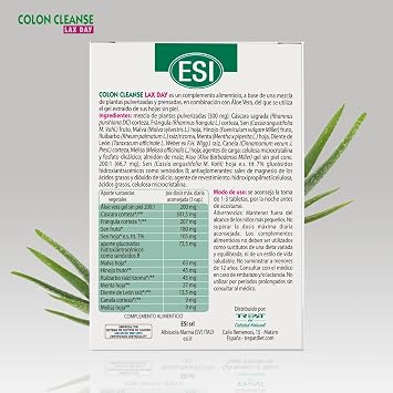 ESI Colon Cleanse Lax Day - Aloe Vera, Sen y Cáscara Sagrada - Tabletas
