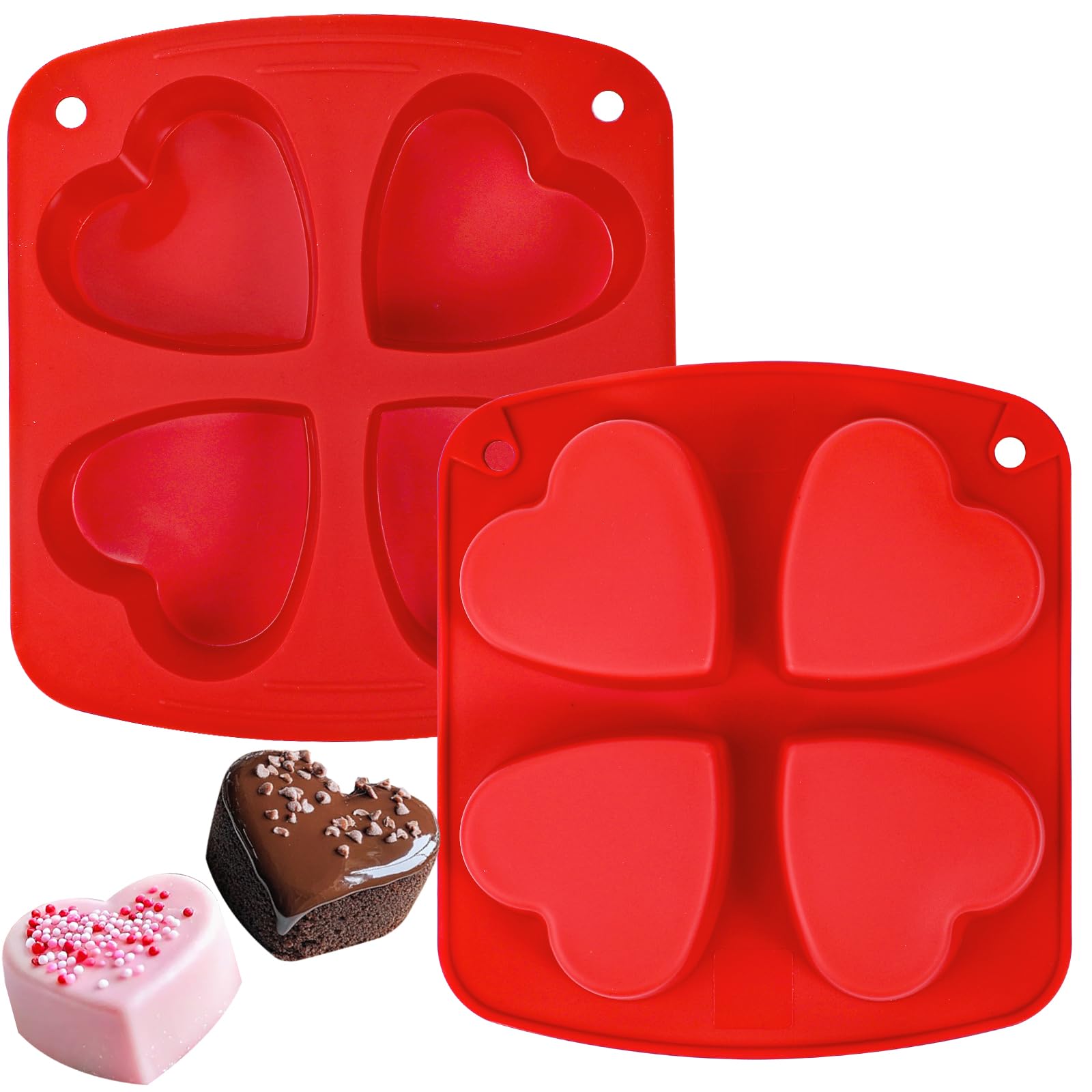 Webake Silicone Heart Mold 2.75" Heart Shaped Cake Pans, 4-Cavity Air Fryer Baking Pan Muffin Cupcake Mold for Baking, Soap, Egg Bites 2 Pack