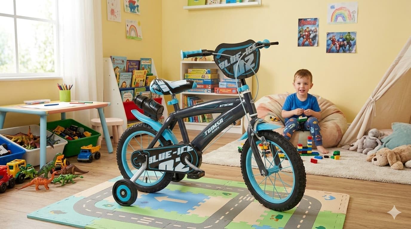 Kinderfahrrad Blue Ice 14 Zoll mit Stützrädern Trinkflasche 4-6 Jahre Sport & Freizeit