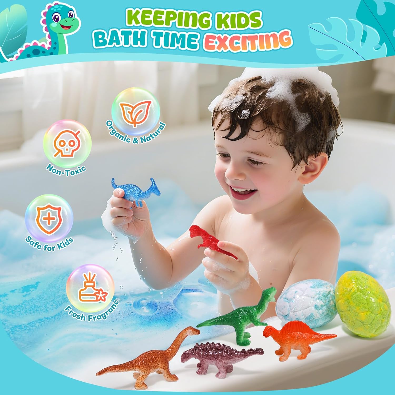 Dinosaur Bath Bombs for Kids with Surprise Inside, Easter Baskets Stuffers Gifts for Kids, 9 Pack Natural Organic Kid Bubble Bath Fizzy for Girls Boys with Bath Toys Inside
