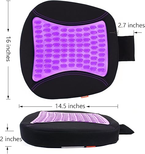 Miniatura 7 de Sojoy Cojín de asiento de gel morado para sentarse y conducir todo el día, cojín de espuma viscoelástica para silla de oficina para dolor de