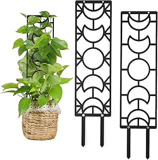 2pcs Metal Plant Trellis for Climbing Support, 19inch Indoor Houseplant Trellis Flower Potted Plants Moon Phase Small Garden Trellis with Moisture-Proof Layer for Pot Plant Vine Monstera (Black)