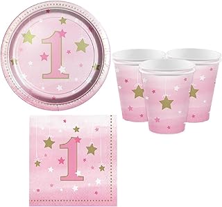 Fancy Me Mädchen-Rosa-Stern-hübsche Partei-Geburtstags-Feier-1. Geburtstags-Papiergeschirr-Dekorations-Zusätze (1. Geburts...