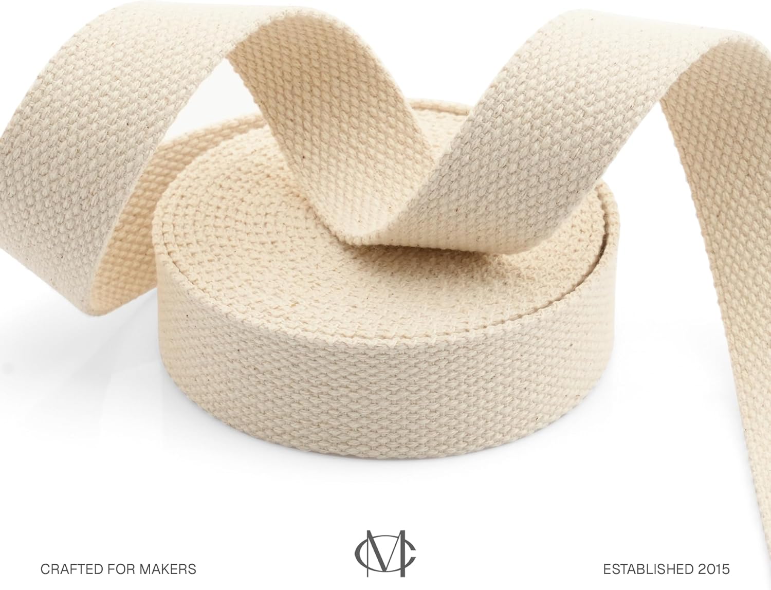 CRAFTMEMORE Natural Cotton Webbing Ribbon for Arts & Crafts, Fabric Purse Strap, Belting, Tote Bags (1 1/4 Inch, 50 Yards)