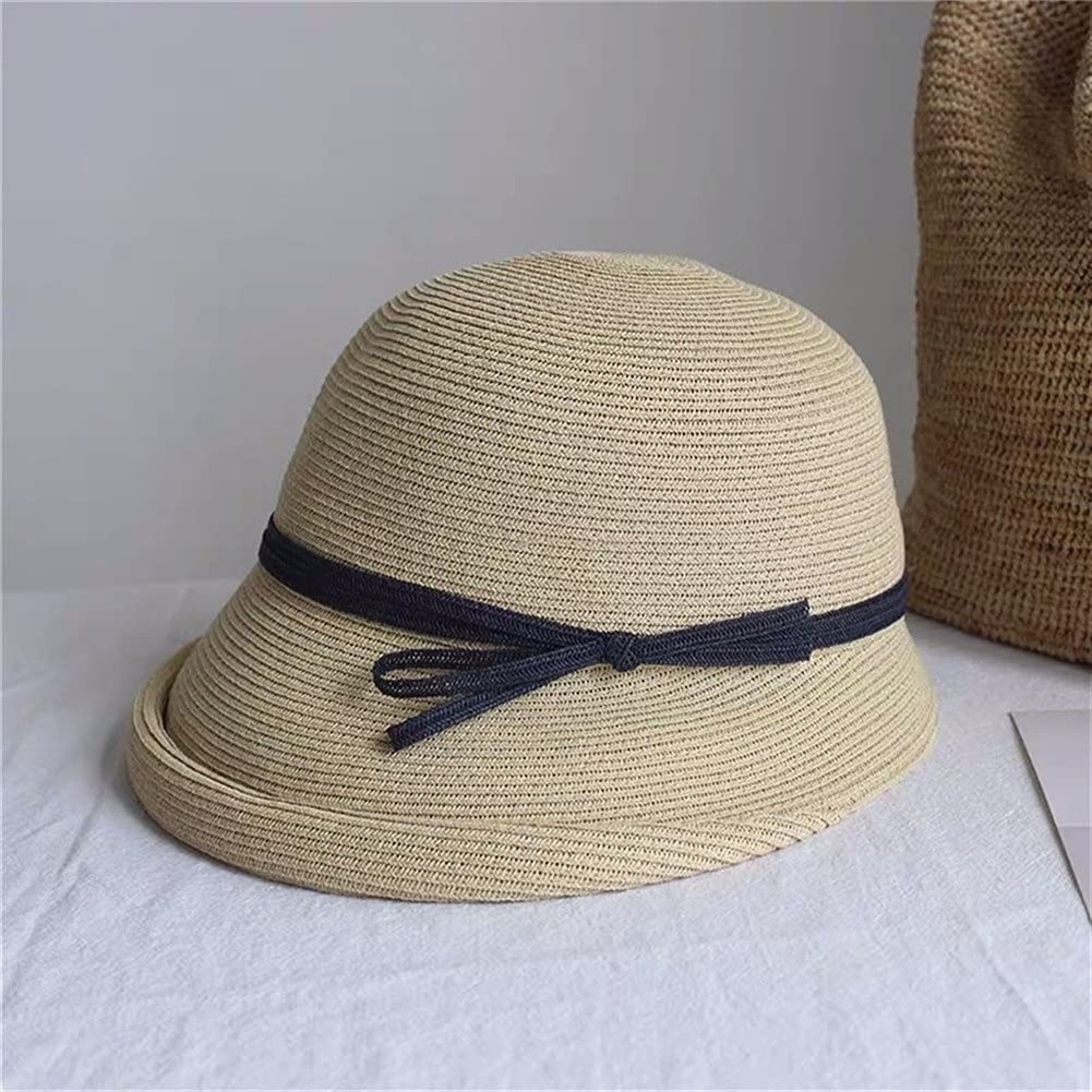 Gorros de Paja para Mujer Sombrero de Sol de Verano Plegable Tejido Cuerda de Viento Cubo de ala Ancha Sombrero de Pescador Sombrero de Playa (Color : B, Tamaño : Mcode) (E Mcode)