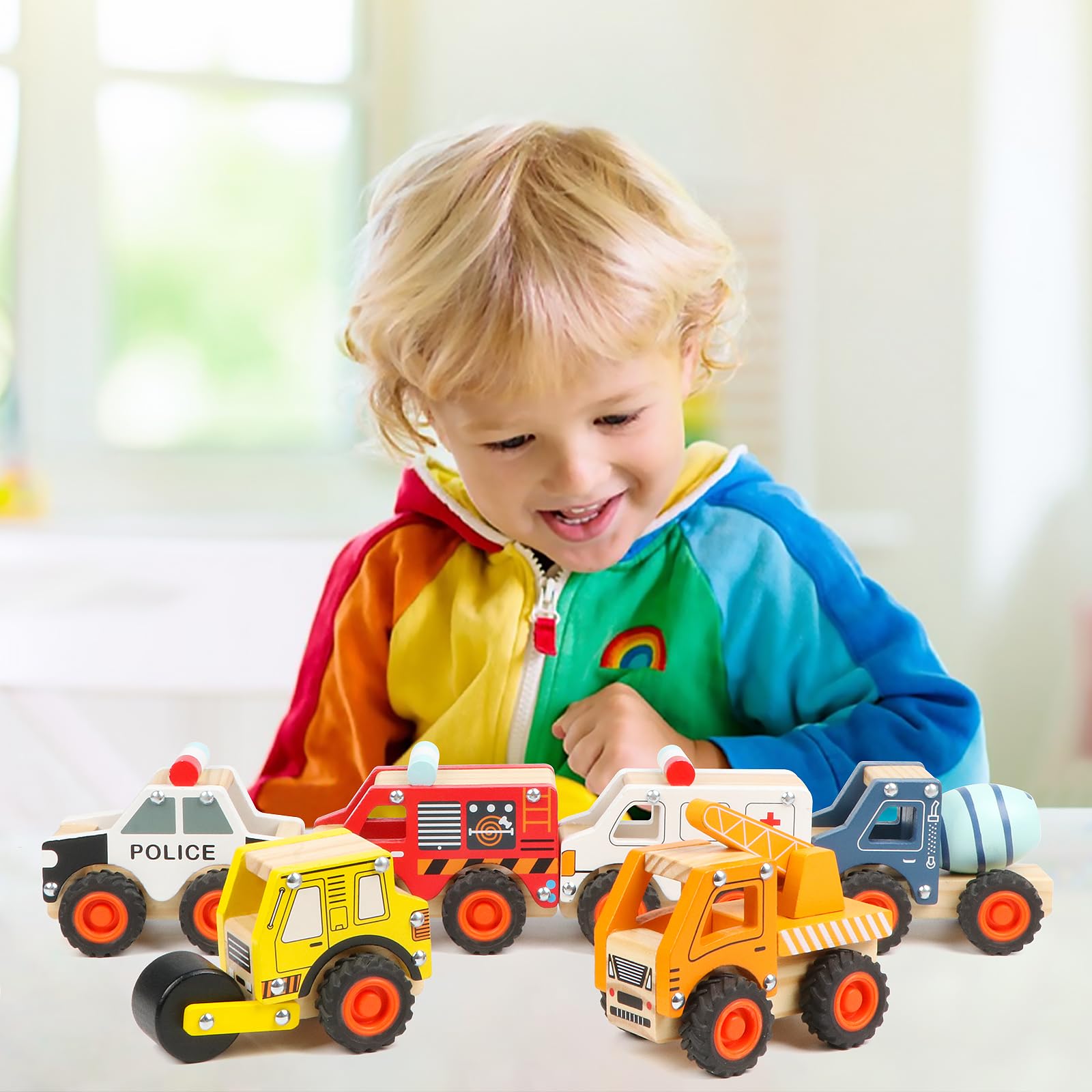 6 PZ Auto di Legno Giocattoli Educativi per Bambini