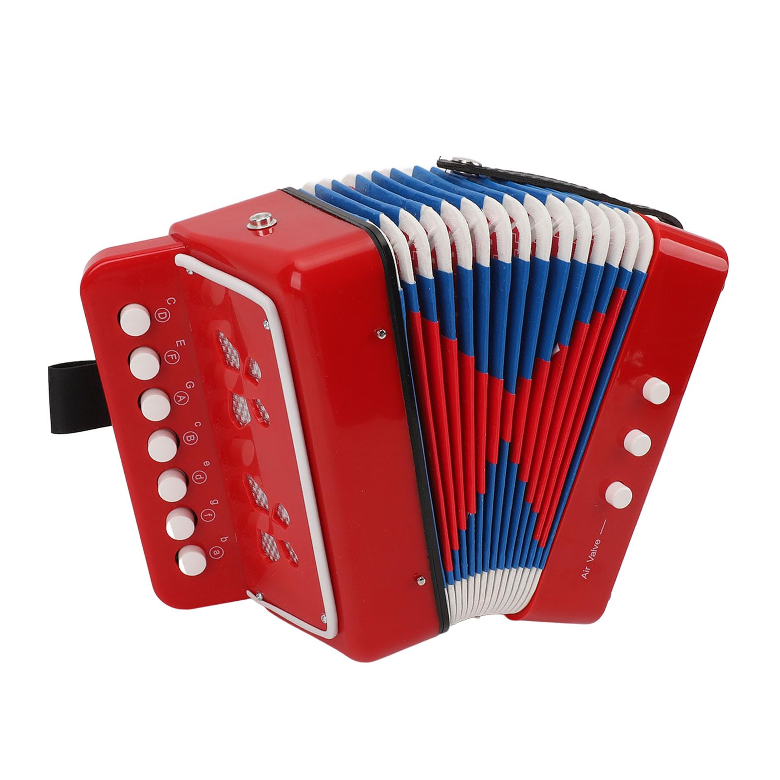 Mini Accordion 7 Key 2 Bass, Instrumento de educación musical, material ABS con fuelle de cuero, Guía de aprendizaje incluida, portátil con hebilla de cinturón
