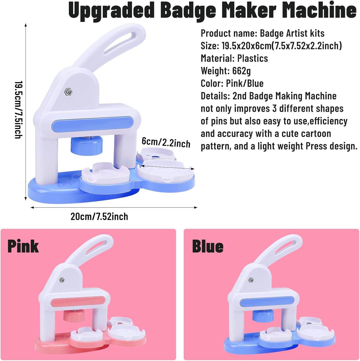 Button Maker Machine with 2 Sizes, 80Pcs DIY Badge Maker & Pin Maker Machine Kit, Craft Supplies for Making 55mm & 35mm Buttons, Arts and Crafts Gift (Blue)