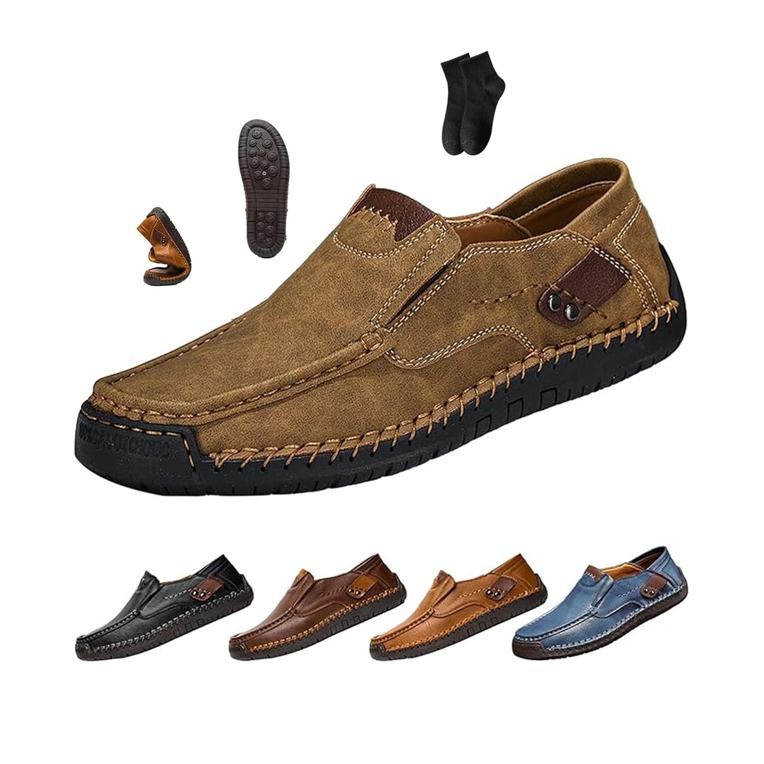 Handgefertigte Herren-Slipper aus echtem Leder, Herren Business Schuhe lässig Flache Slipper Schlüpfen Mokassins Fahrende Schuhe Slipper Mokassins für Herren