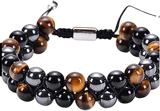 PIERRETOILES - Triple Protection Braided Bracelet in Tiger's Eye, Obsidian and Hematite, Gift Jewellery for Women or Men, 1 Unité (Lot de 1), Obsidian Haematite