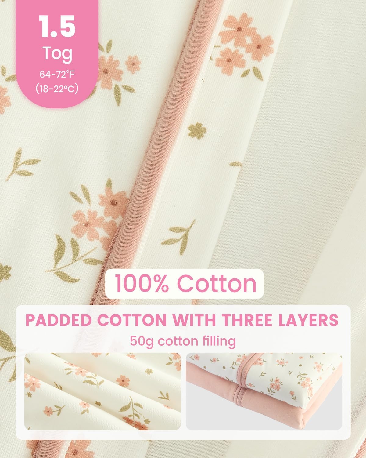 WYTbaby Baby Sleep Sack 1.5 TOG Cotton Wearable Blanket with 2-Way Zipper for Infants & Toddlers 0-24 Months