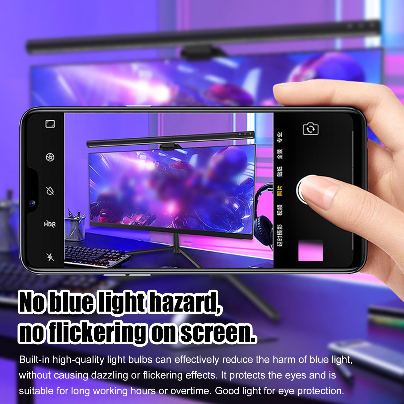 Lampe pour moniteur, barre lumineuse pour ordinateur avec commande tactile, lampe de bureau pour protection des yeux réglable avec 5 niveaux de luminosité et de température de couleur, anti-lumière