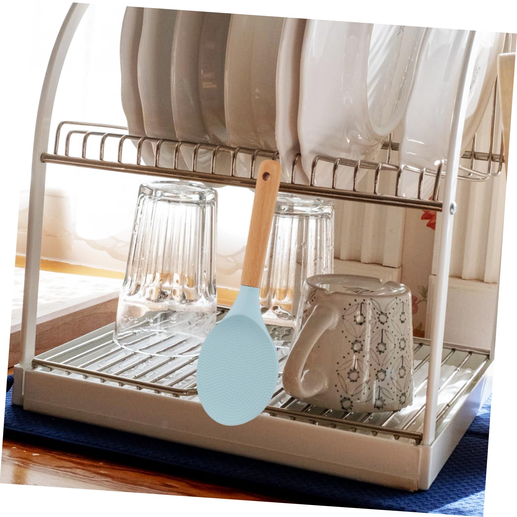 Unomor Rice Spoon Food Spoon Black Spoons Ramen Bowl Spoon Stirring Spoon Mixing Spoon Rice Serving Spatula Stainless Rice Cooker Nonstick Rice Paddle Japanese Spoon Rice Scoop Blue Wood