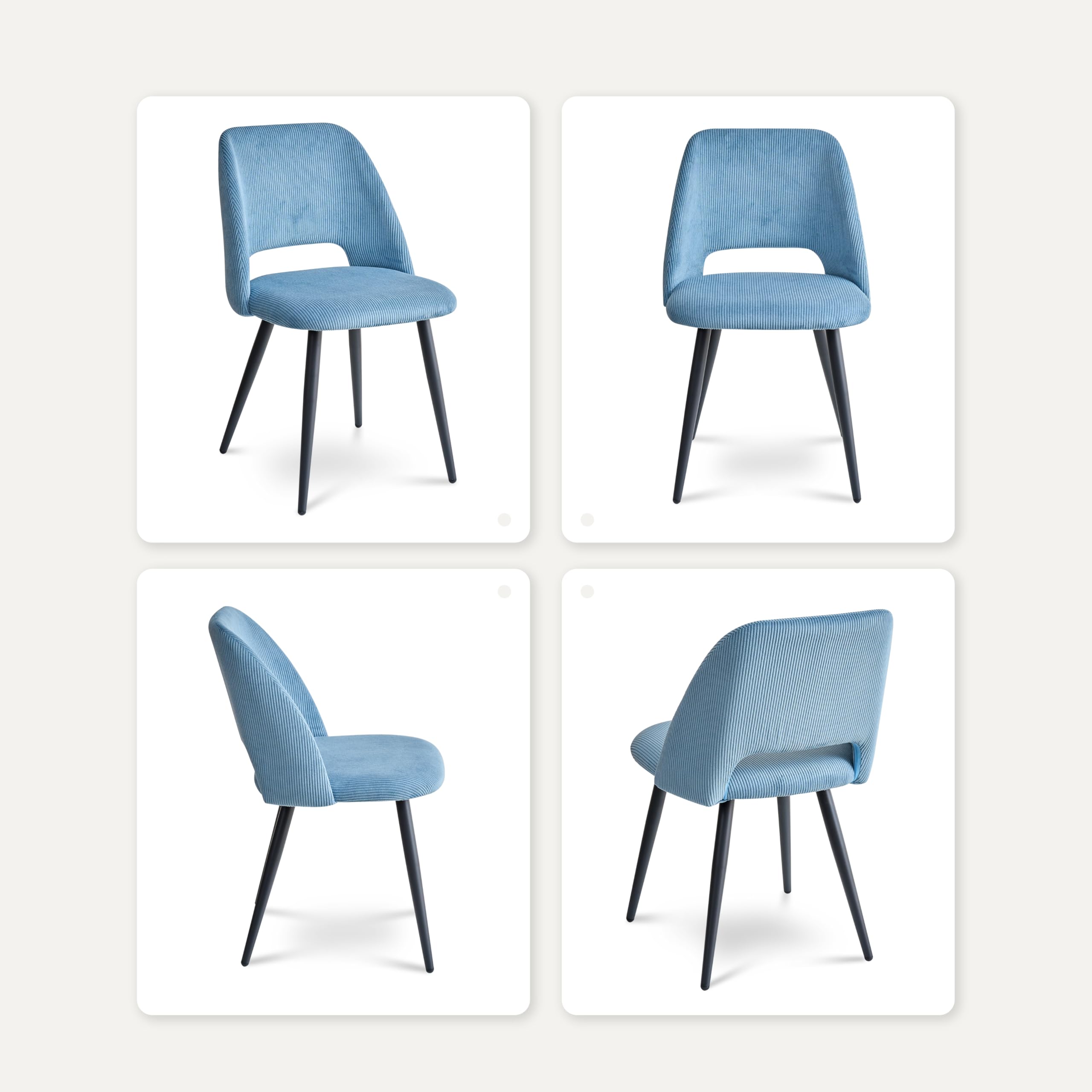 Set Tavolo da Pranzo e Sedie, Tavolo da Pranzo Rotondo in MDF da 100 CM, 4 Sedie da Cucina in Velluto a Coste con Schienale Cavo, per Soggiorno, Cucina (Motivo Marmoreo-GD + Blu)