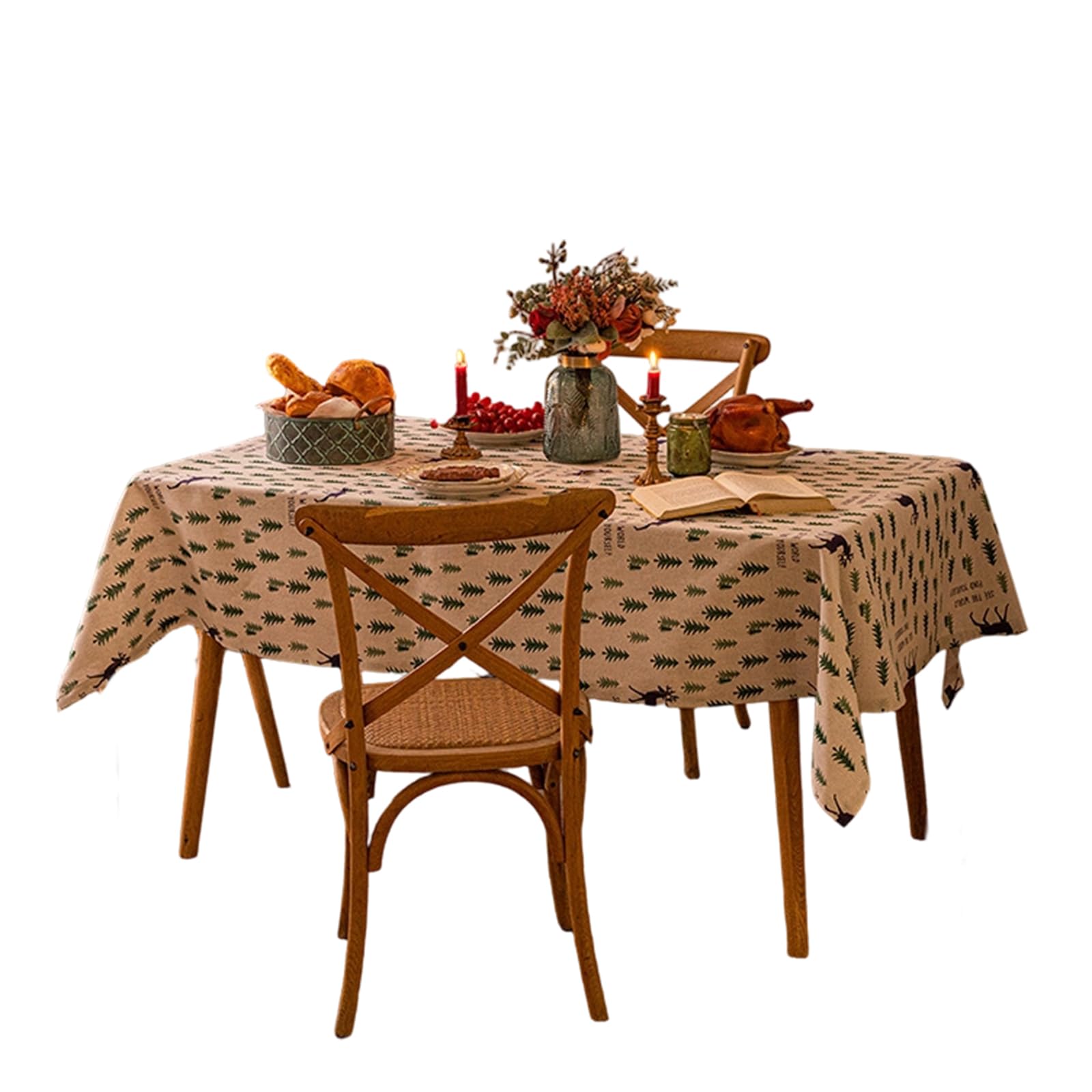 Elnwnnkc Christmas Tablecloth Festive Dining Decors Polyester Stain Resistant Table Cover for Holiday Gatherings and Family Party Christmas Print Tablecloth Holiday Dining Decors