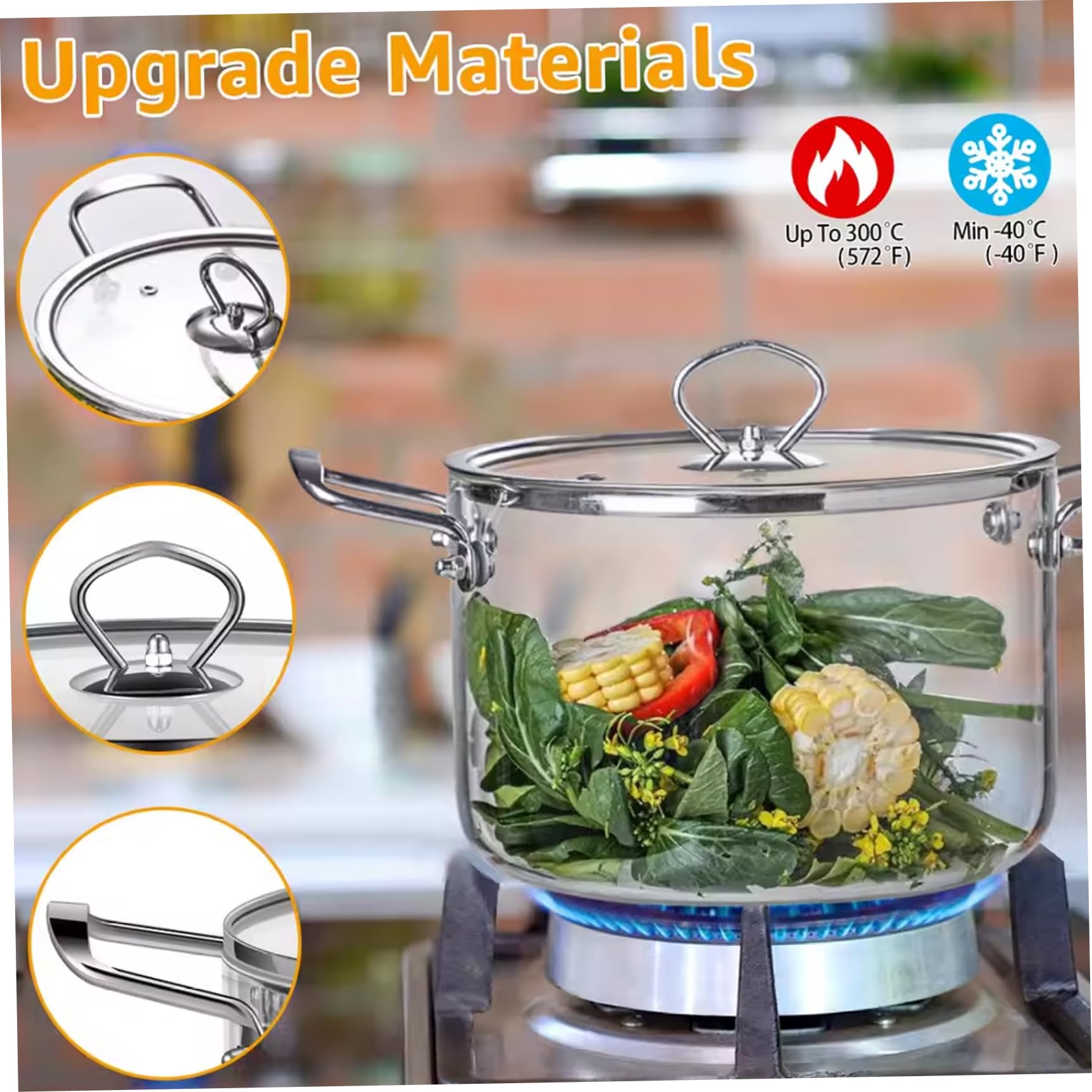 Glastopf mit Deckel, 4, 0 l transparenter Kochtopf mit doppeltem Edelstahlgriff, hitzebeständige Glastöpfe zum Kochen von Nudeln, Nudeln, Suppe, Milch