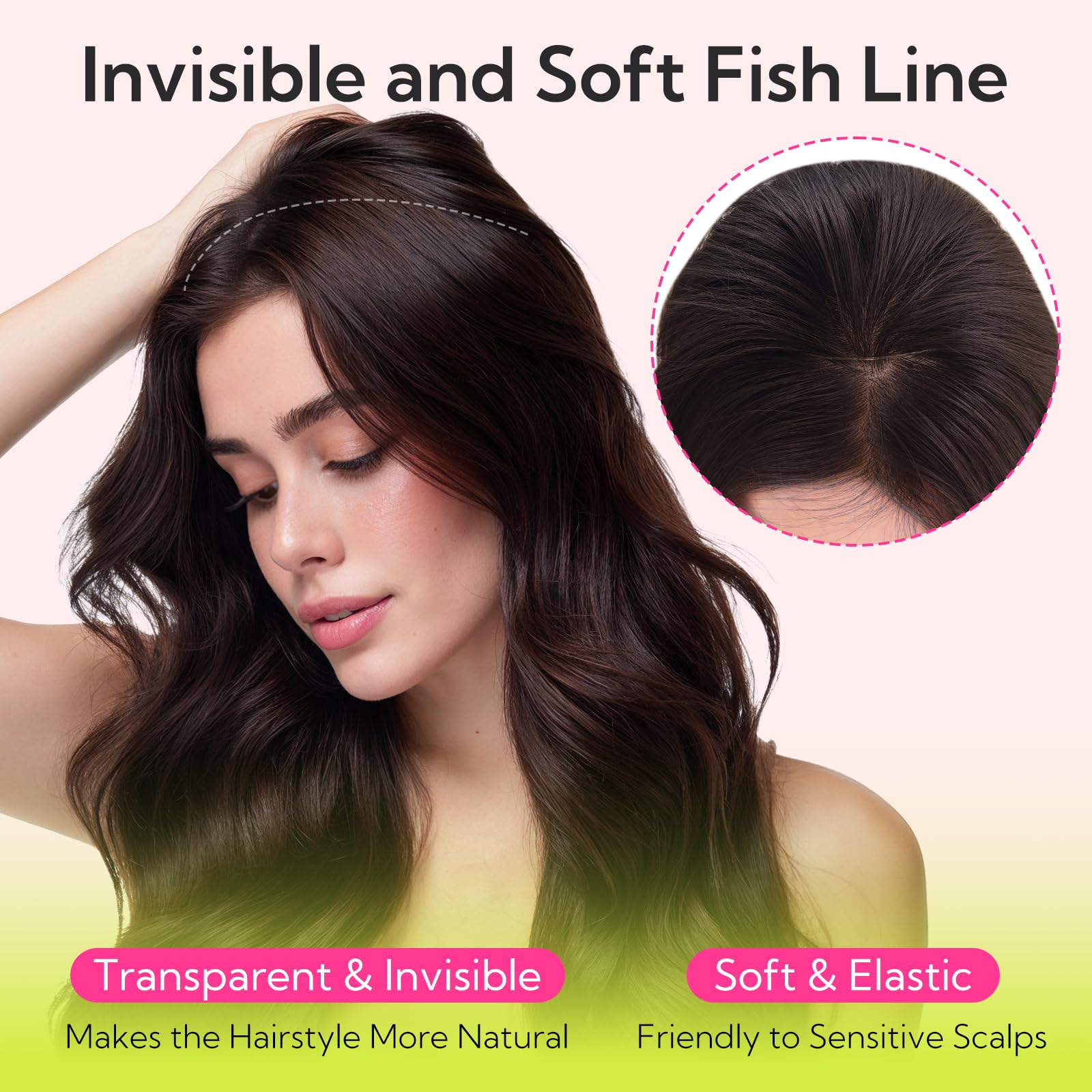 hotbanana Extension Capelli Veri con Filo Invisibile, 45cm 95g Marrone Chiaro Scuro Capelli Umani Remy Lisci, Invisible Wire Hair Extensions, Extension in Capelli Veri Invisibles