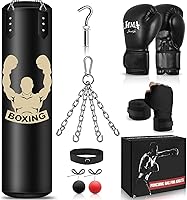 YORWHIN 4FT Hanging Punching Bag with 12oz MMA Gloves - Super PU Leather Unfilled Heavy Bag for Boxing, Kickboxing, Muay Thai, Karate Training