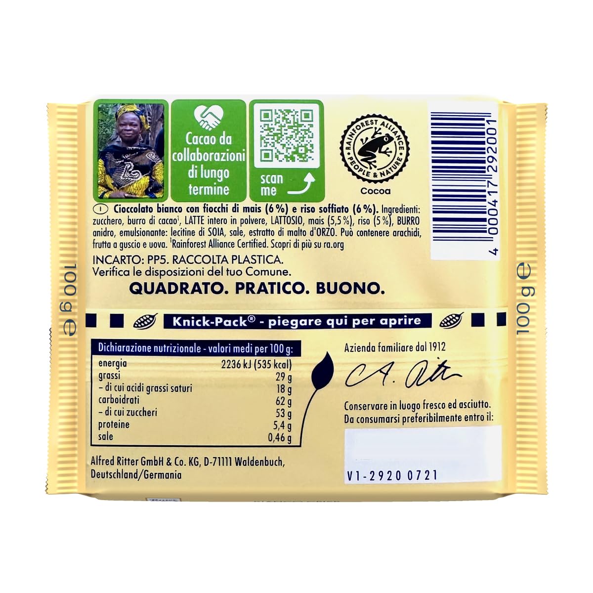 Ritter Sport Ciocc.100Gr Bianco Crisp