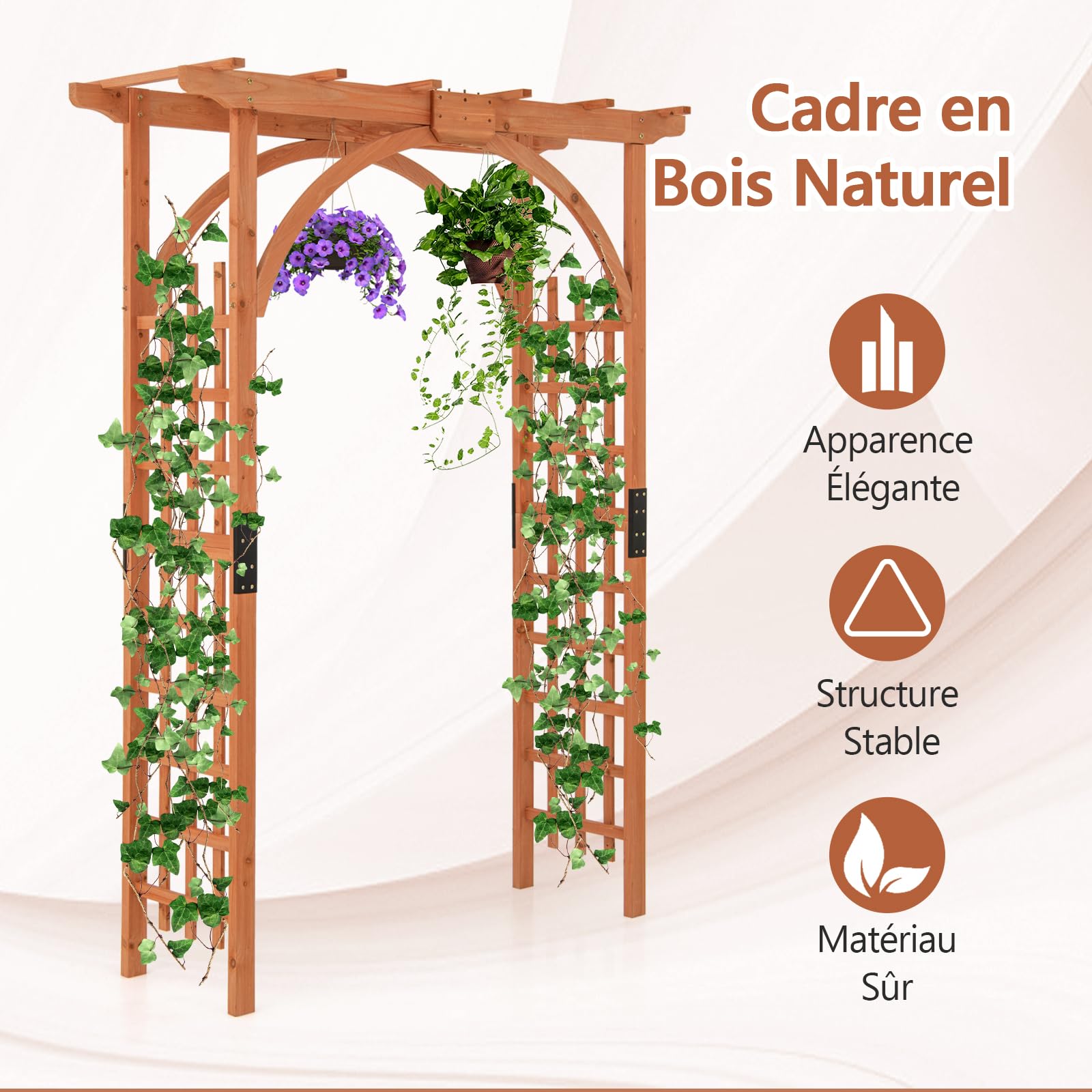RELAX4LIFE 2,2M Arche de Jardin en Bois avec Treillis pour Plantes Grimpantes & Rosiers & Vignes, Pergola d'escalade pour Décoration Pelouse Arrière-Cour, 160 x 60 x 217cm (160x60x213 cm)