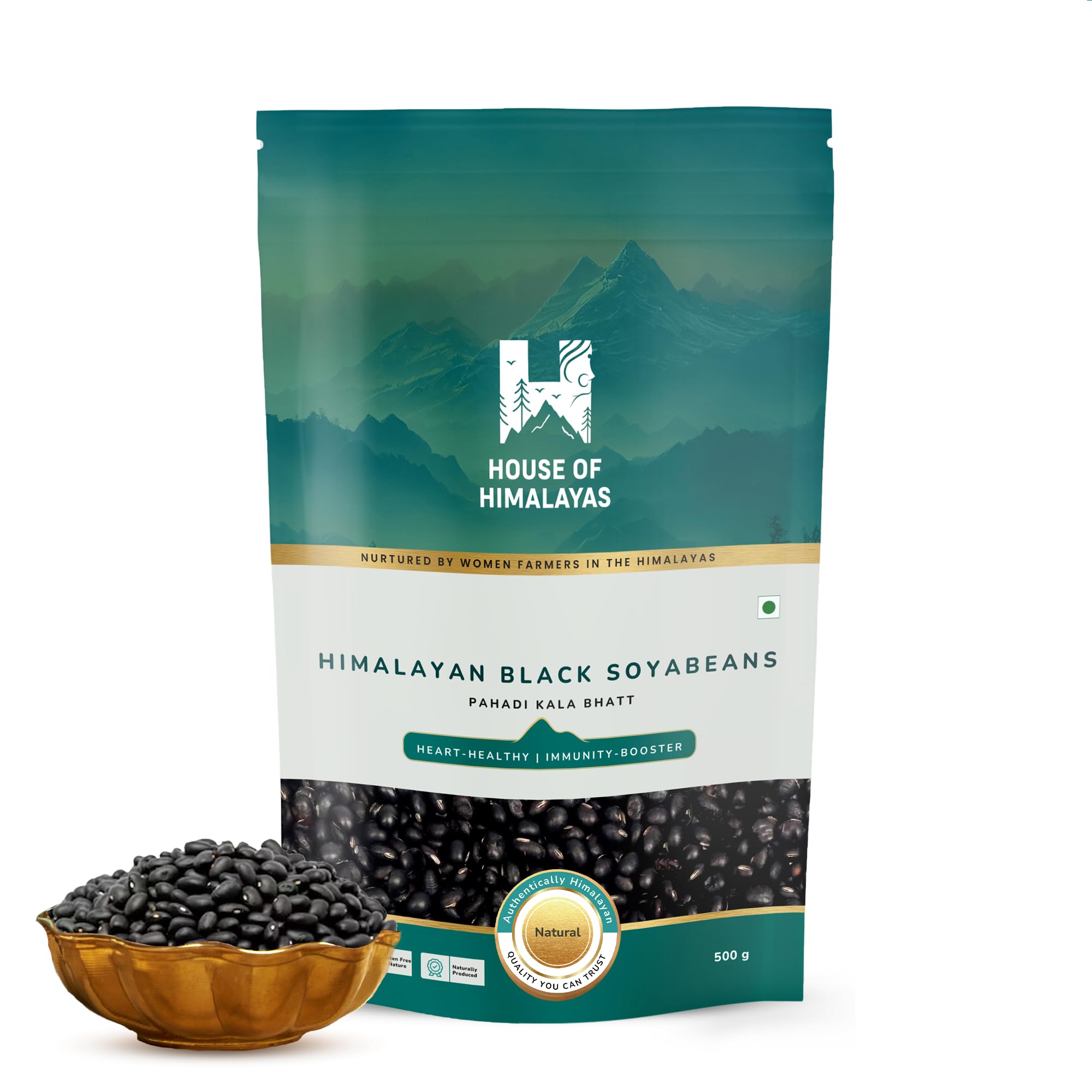 House of Himalayas Black Soyabeans, Pahadi Kala Bhatt, High Protein and Fibre, Natural, Unpolished and Chemical-Free, GI Tagged, Cultivated by Women Farmers, 500g