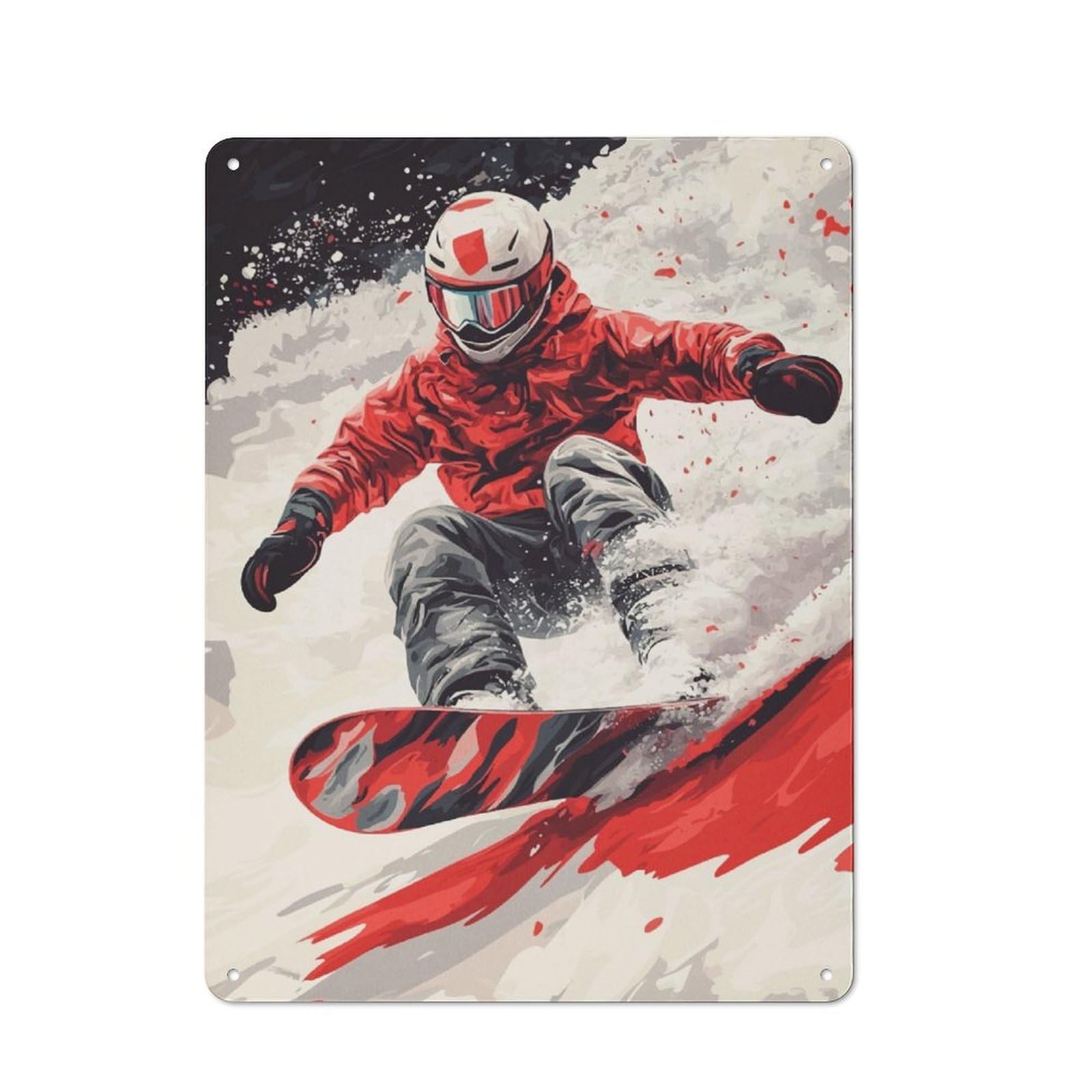 Junmoney Snowboarder In Action Metal Plaque 40X30cm With For Hallway Wall, Rustic Decor, For Garage, Workshop And Man Cave Decoration