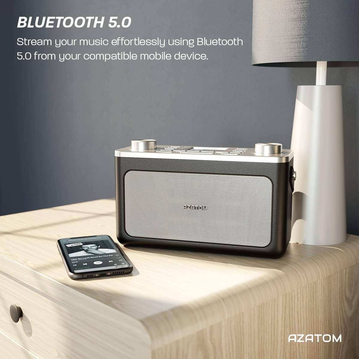 AZATOM Classic V1 radio showing pre-set stations feature