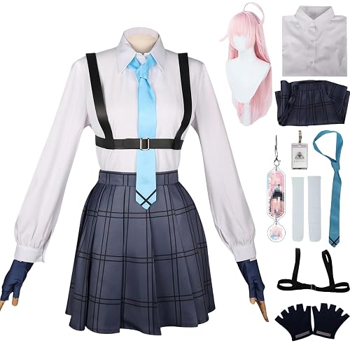 EROOLU Blue Archive Takanashi Hoshino Cosplay Costume The Animation Hoshino JK Uniform Halloween Set - White + Wig - Medium
