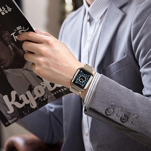 Miniatura 8 de JuQBanke - Bandas magnéticas de metal compatibles con Apple Watch de 1.654pulgadas con funda. Correa de repuesto de malla milanesa de acero