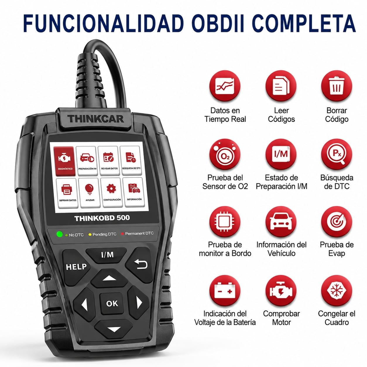 ThinkOBD 500 Diagnosis Coche Multimarca con Sistema del Motor | Diagnosis Coche Multimarca Para Protocolos OBDII/EOBD, Verificación de Smog/Prueba EVAP/Apague MIL...