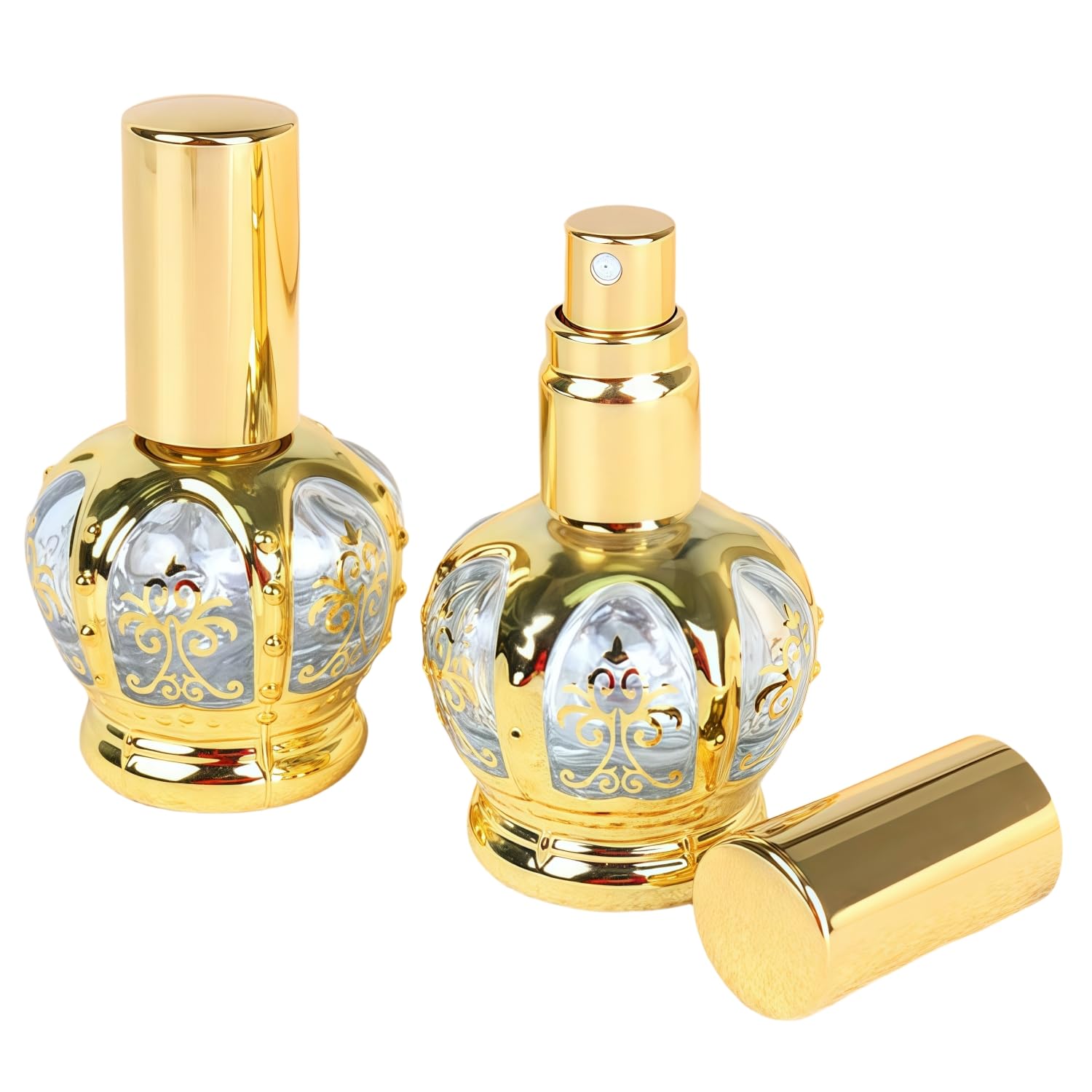 2pcs Refillable Perfume Bottle Glass Empty Bottle Spray Perfume Bottle Small Bottles Spray Refillable Atomizer Scent Bottles (15ml Crown)