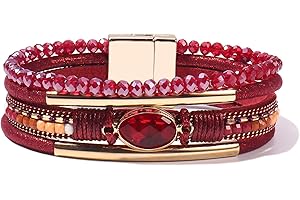 FANCY SHINY Leather Wrap Bracelet with Crystal Accents