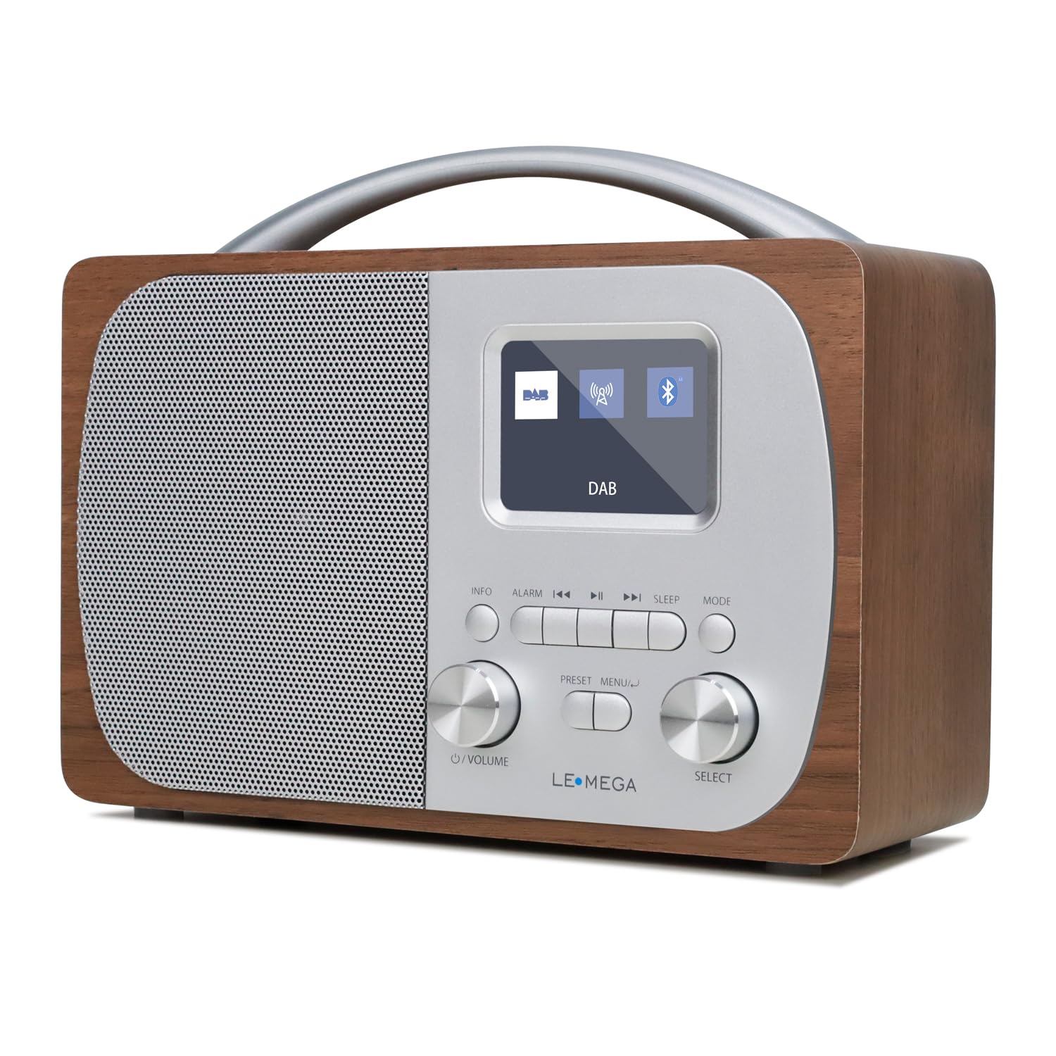 LEMEGA DR5 Portable Radio DAB/DAB+/FM, Digital Alarm Clock Radio with Bluetooth, Mains or Battery, Radio Alarm Clock for Bedside or Kitchen with Stored Stations, Wood and Metal Finish