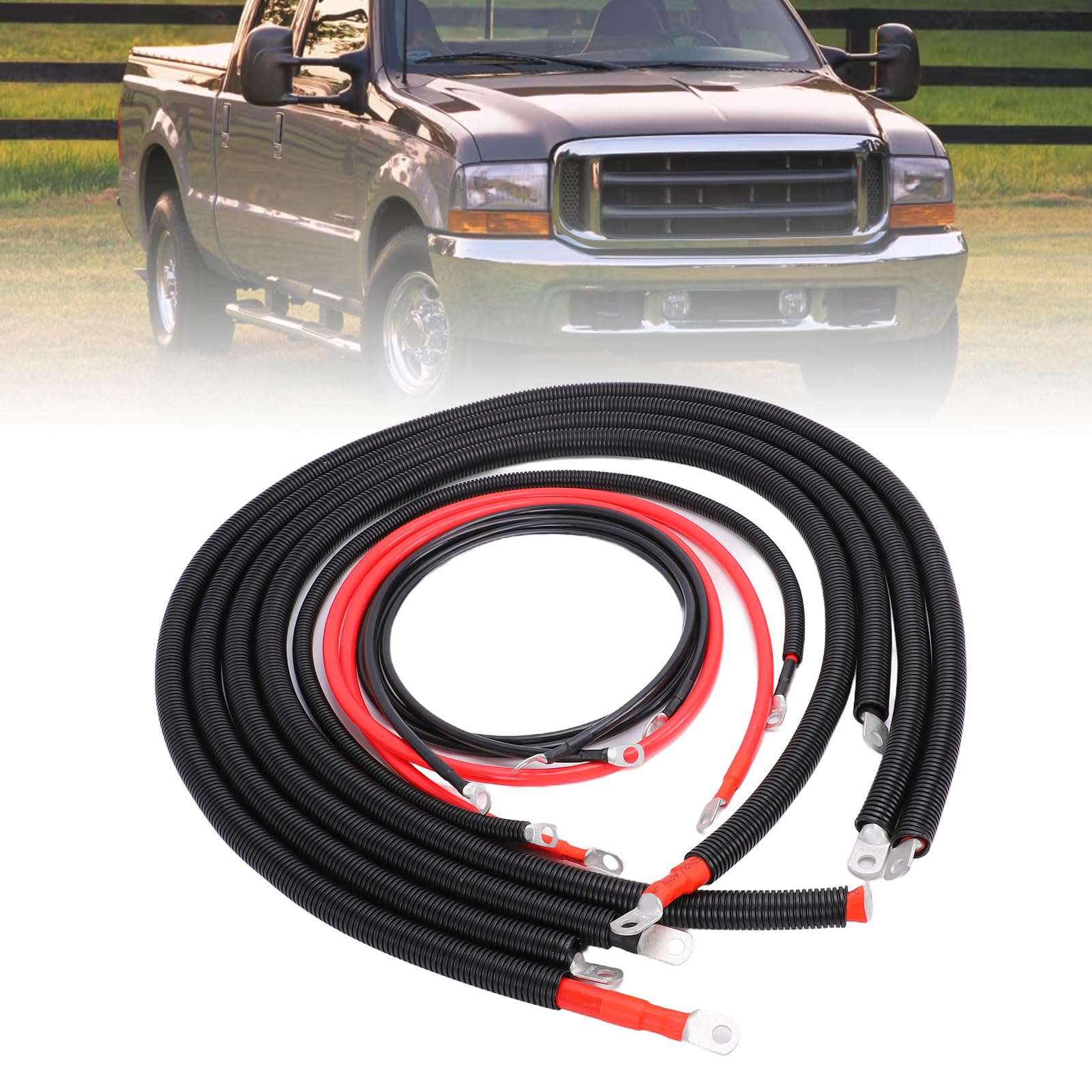 Yctze Kit Cavi Batteria Cavi di Avviamento Batteria in Rame | OEM 2C3Z14300CA Aletta da 90 gradi a montaggio diretto per 7.3L dal 1999 al 2003