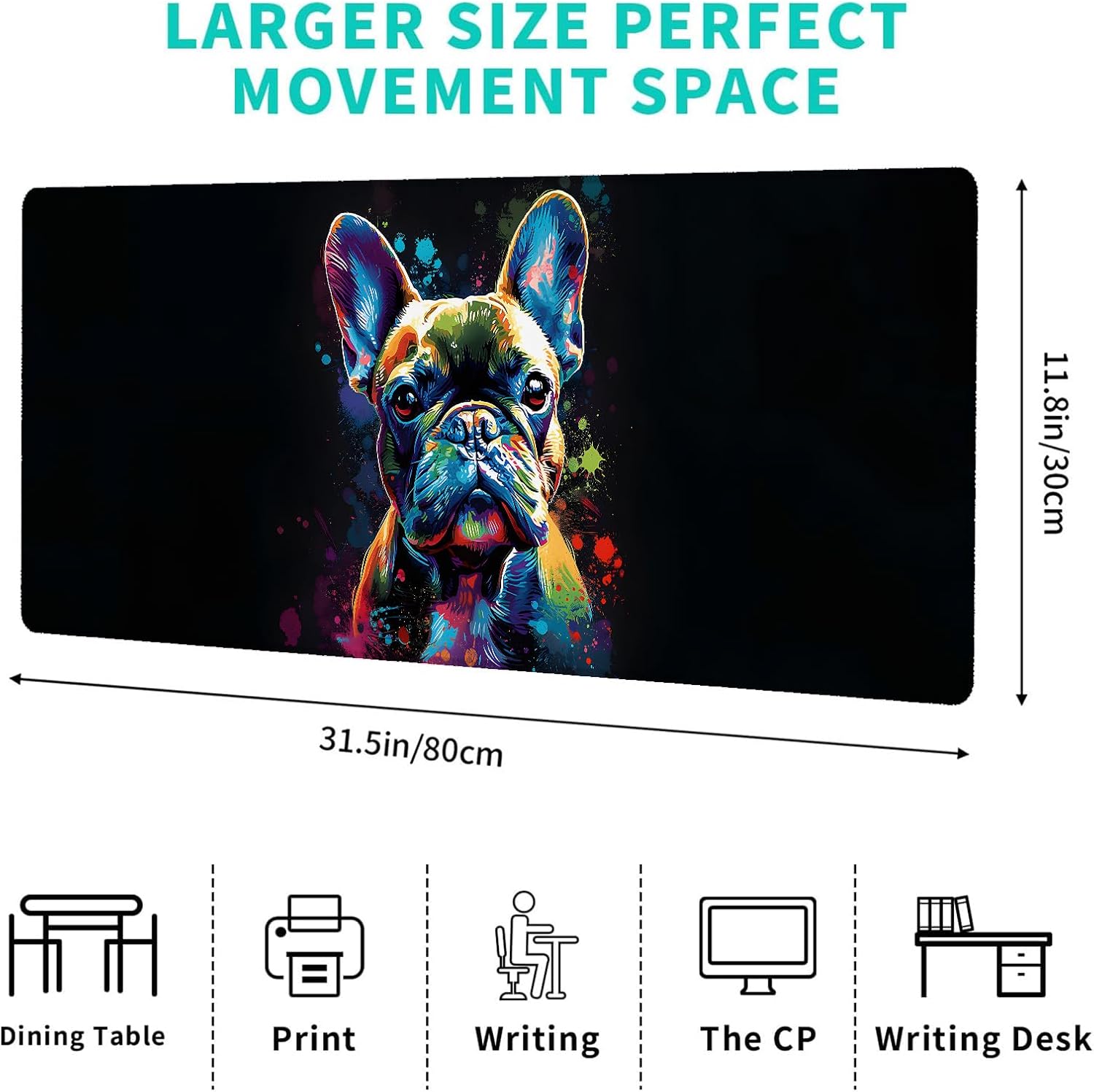 Cute Dog Gaming Mouse Pad,12x31.5in Non-Slip Rubber Puppy Desk Mat,Large Extended Mousepad for Office Home Laptop,Mice Pads Gifts,Game Lover Deskmat Decor (French Bulldog 02)