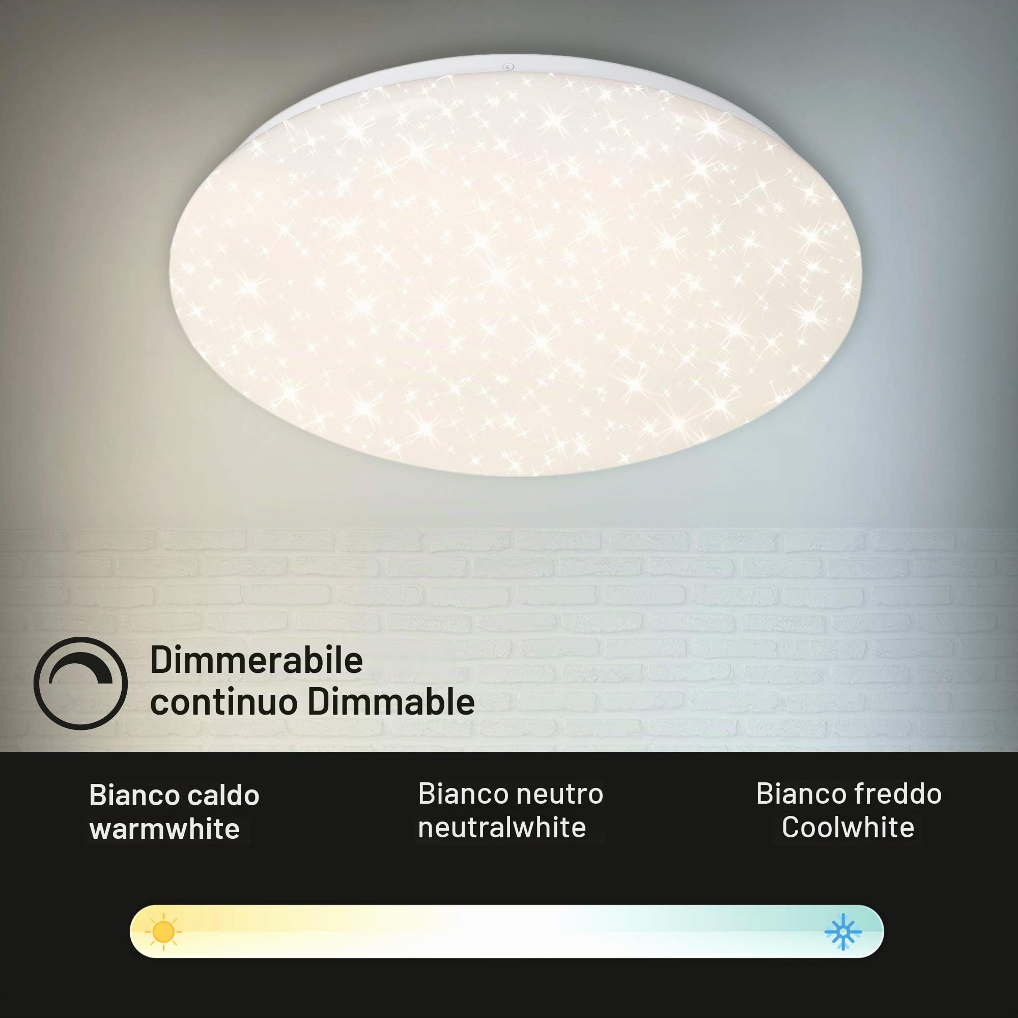 Briloner Plafoniera a LED da soffitto, Dimmerabile, stelle, regolazione della temperatura di colore con telecomando, 22 W, 2200 lumen, da 3000 a 6500 K, 38 cm, da bianco freddo a bianco caldo