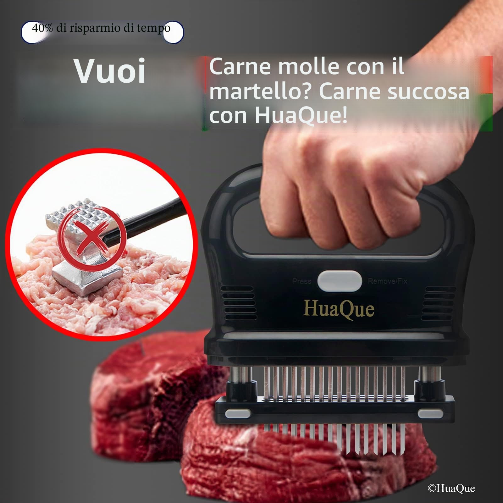 Inteneritrice per Carne, Batticarne ad Aghi Professionale, Strumento per Inteneritori di Carne con 48 Lame Staccabili in Acciaio Inossidabile per Bistecca di Manzo/Pollo/Maiale
