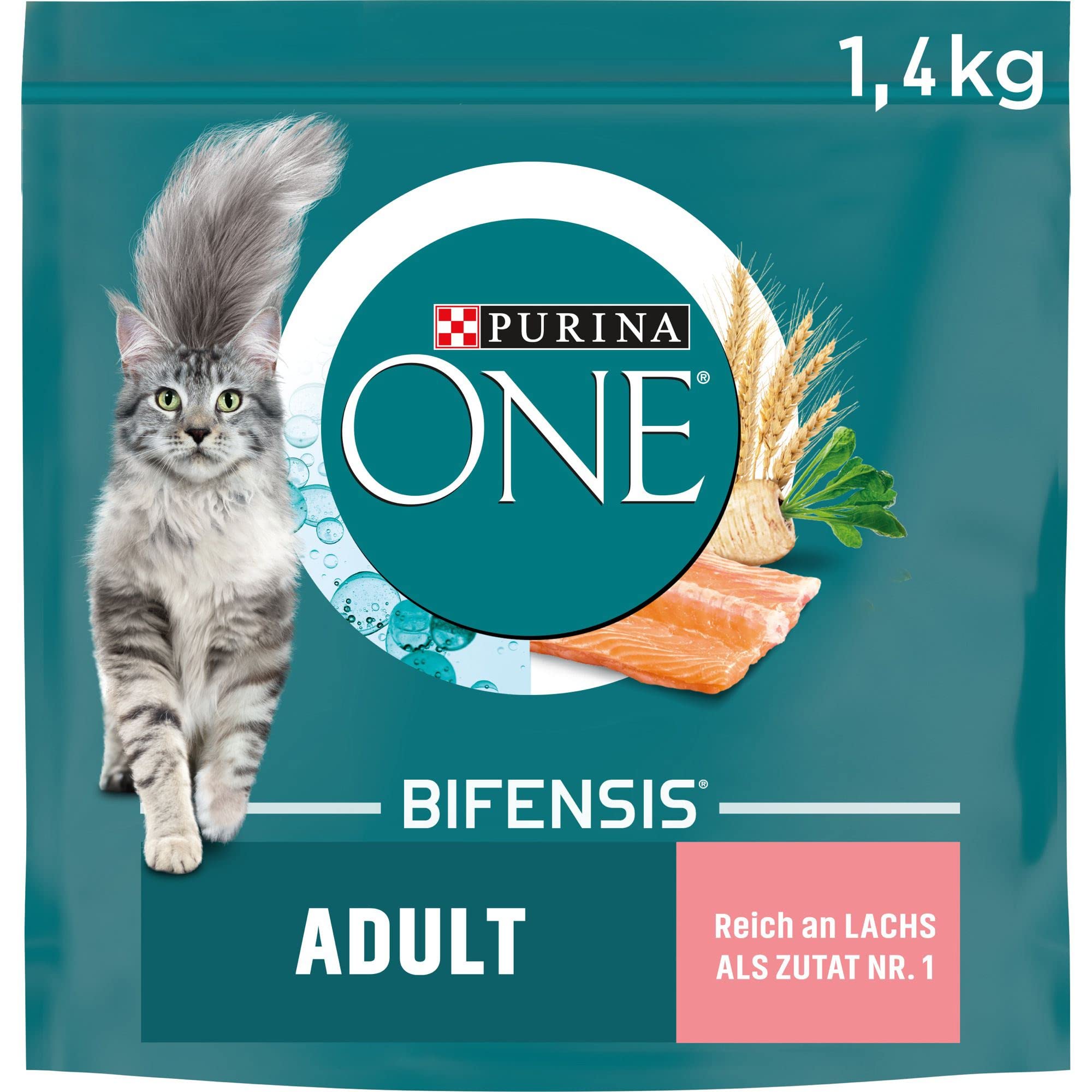 PURINA ONE BIFENSIS Adult, Katzenfutter trocken, reich an Lachs, 6 x 1,4kg