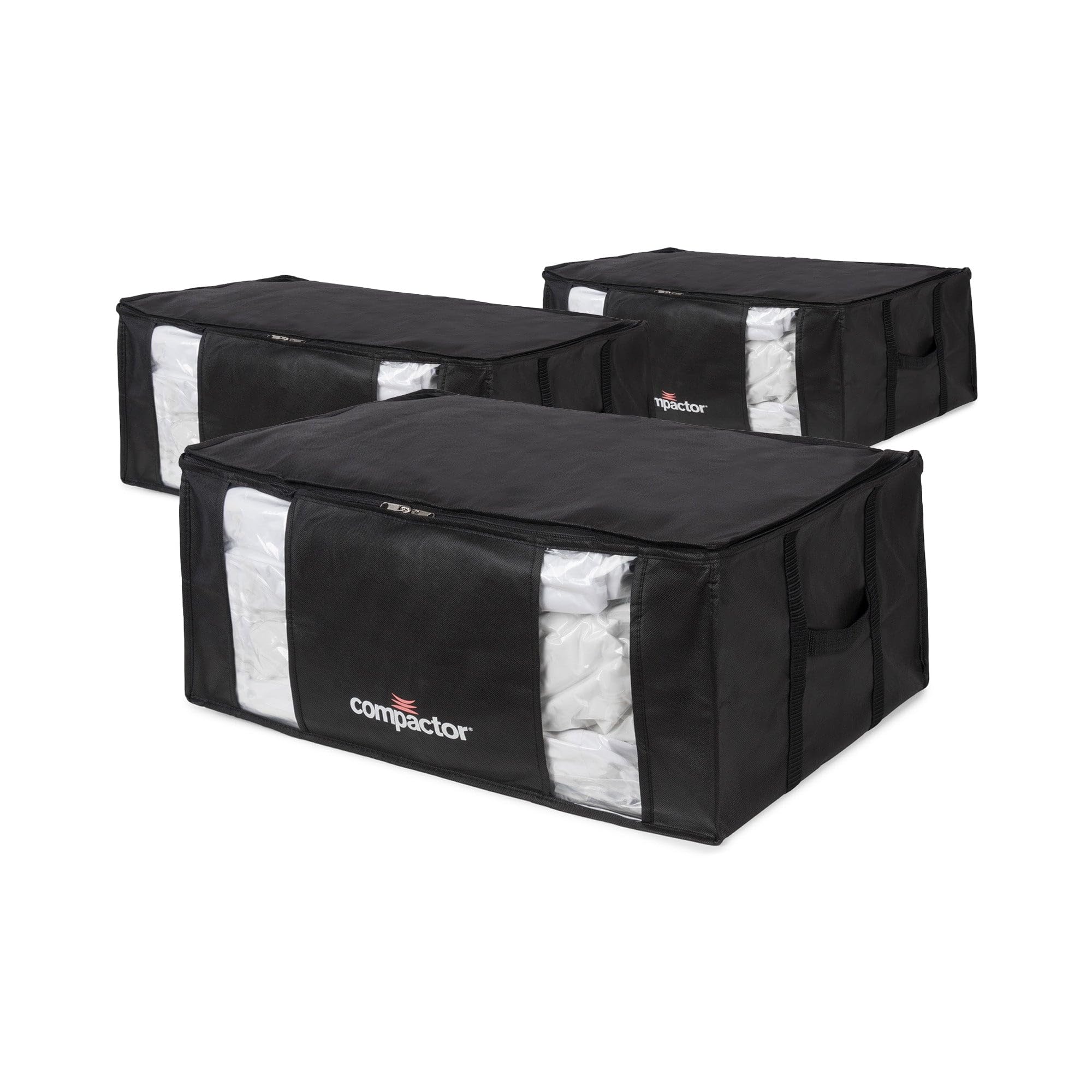 Compactor - Cajas almacenaje al vacío ropa, edredones, nórdicos, almohadas. Pack 3 Talla XXL. Organizador armario con bolsa al vacío ropa integrada, compresión con aspiradora. Ahorra espacio. Negro