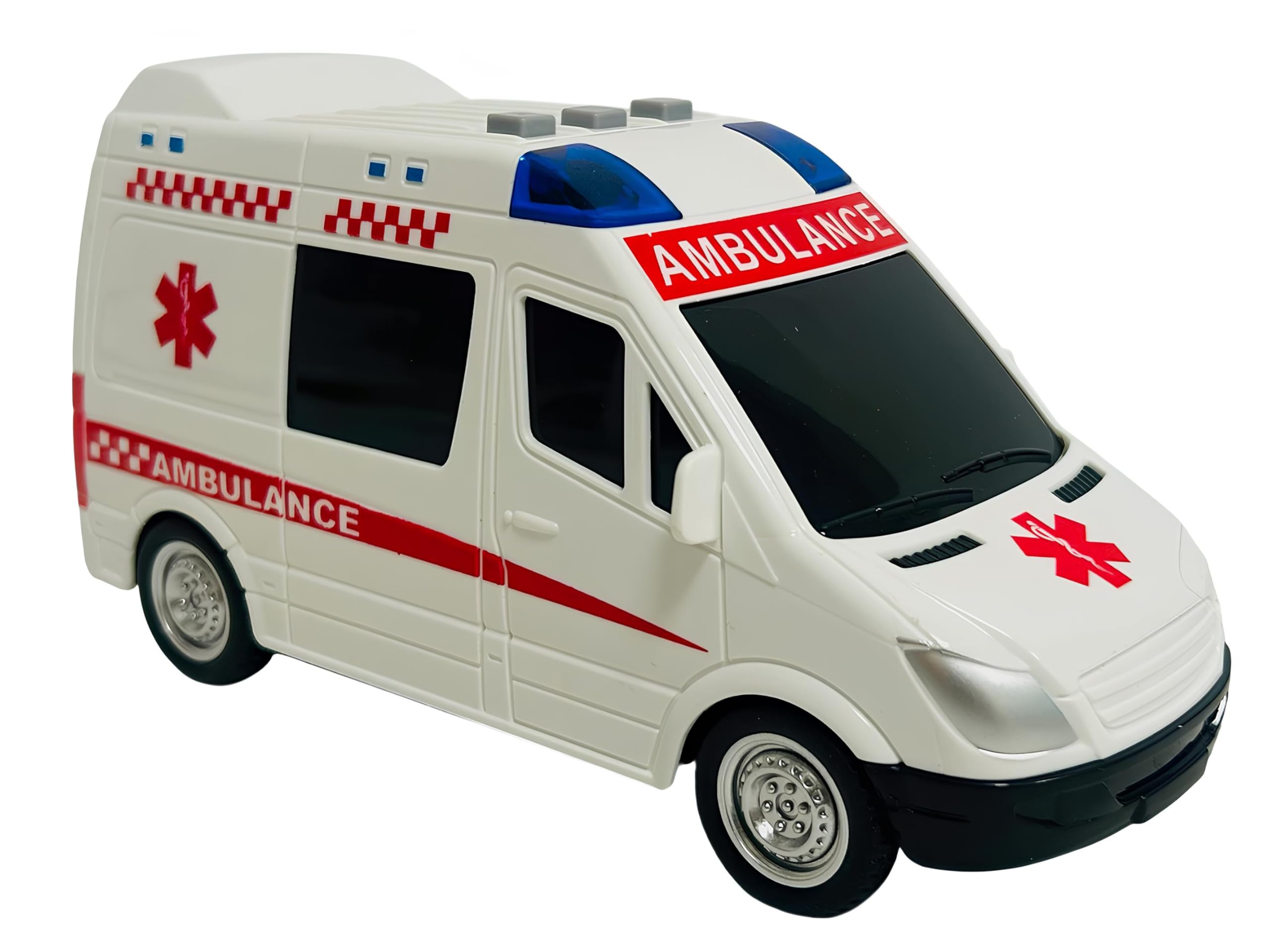 Ambulancia - Juguete con luces y sonidos reales, movimiento de embrague, ambulancia, grande, 18 cm, primeros auxilios con luces y sonidos, ambulancias para niños, con movimiento de embrague, sirenas