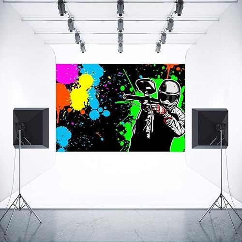 Miniatura 4 de Telón de fondo de FHZON de 5 x 3 pies para fiesta de arte con salpicaduras de desorden colorido para fotografía temática de fiesta, juegos, fiesta,