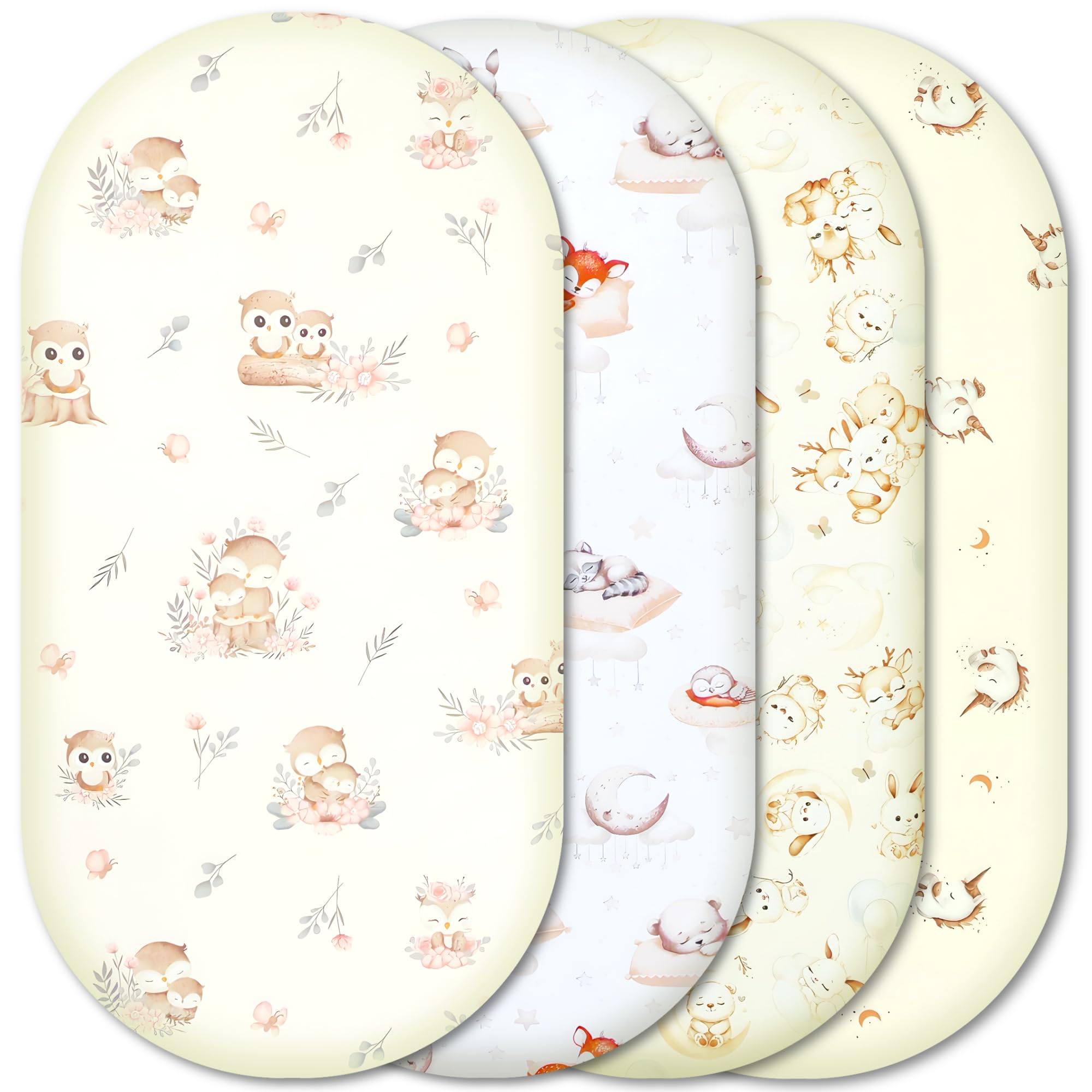 Moses Basket Fitted Sheets – 100% Pure Cotton, Soft & Breathable Baby Bedding Set – 4-Pack Snug Fit Bassinet Sheets for Moses Baskets & Prams - (81x41cm, SET7-4pcs)
