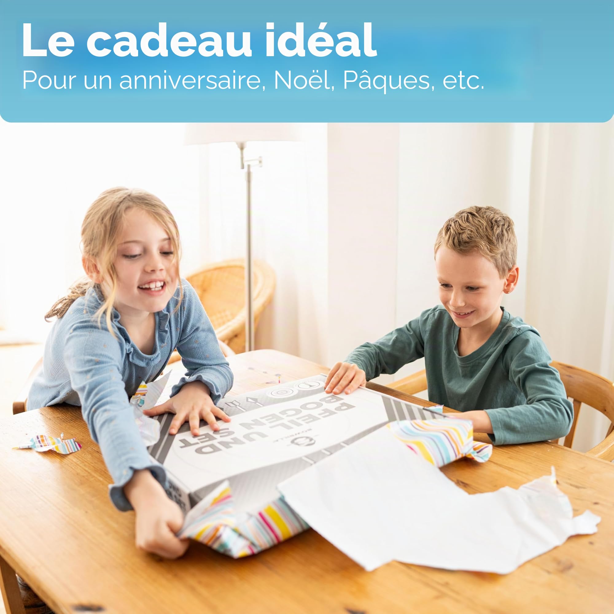 BOWRILLA Flèche et arc pour enfants avec 4 flèches à ventouse, cible en bois et carquois | Jouet de tir à l'arc pour enfants pour les jeux d'intérieur et d'extérieur à partir de 5 ans | Pour droitiers