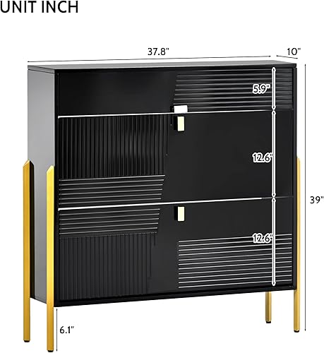 Vista 96 de RUNNA Organizador delgado de entrada con 2 cajones abatibles, armario de almacenamiento de zapatos con parte superior de vidrio templado con cajón