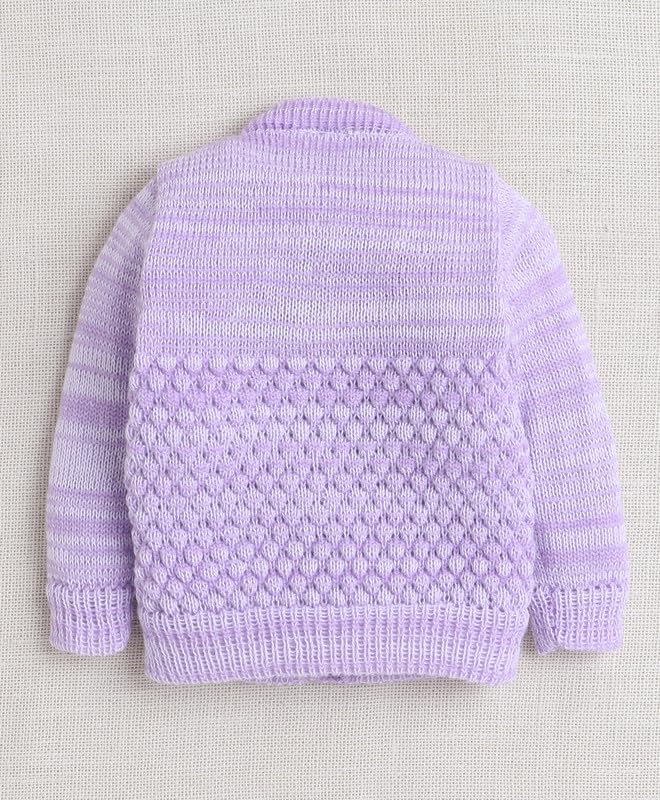 BUMZEE Lavender Baby Girls Full Sleeves Woolen Sweater with Cap & Socks Age - 0-3 Months (Peb10071B-lvd) - Image 3 thumbnail
